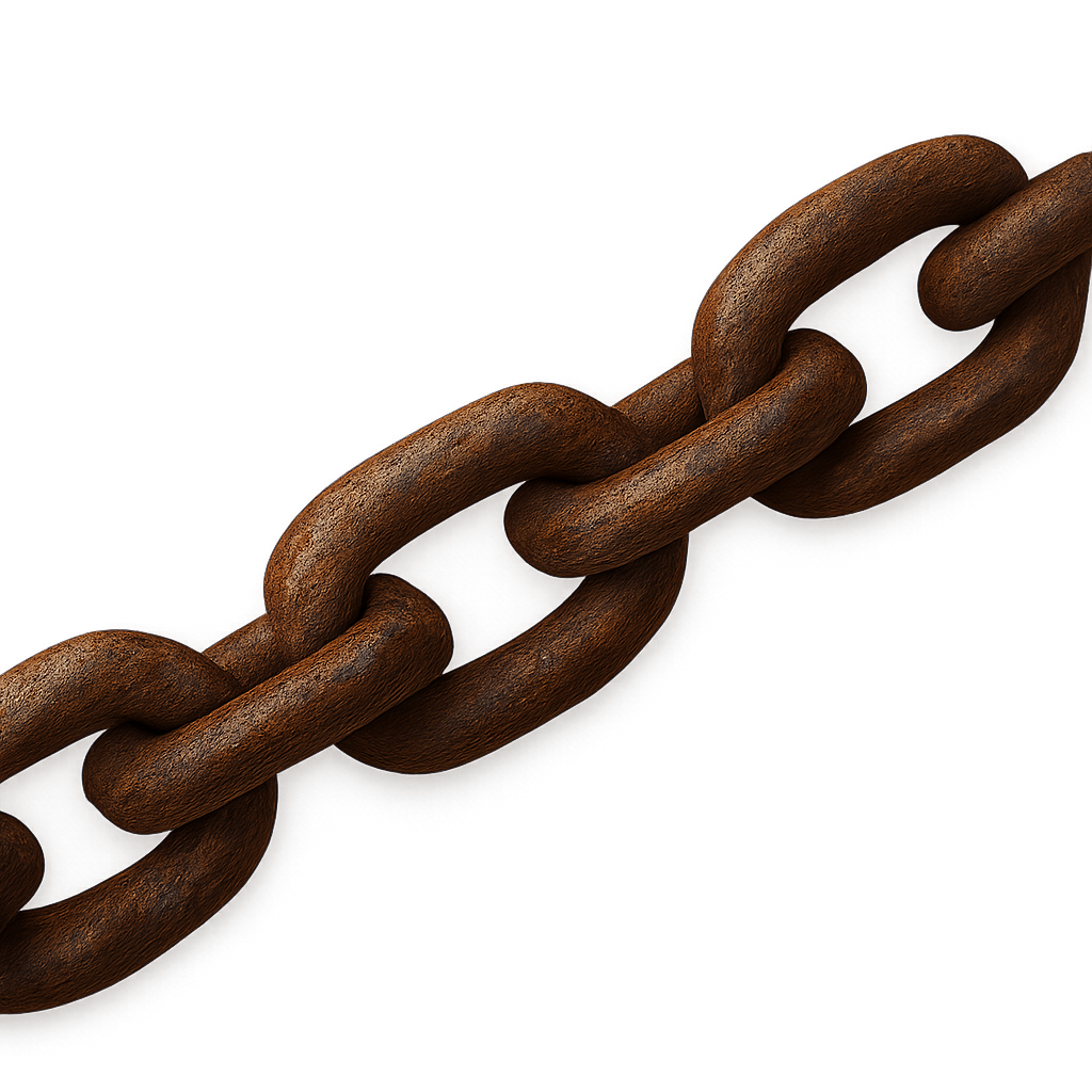 Rusty metal chain links isolated on transparent background