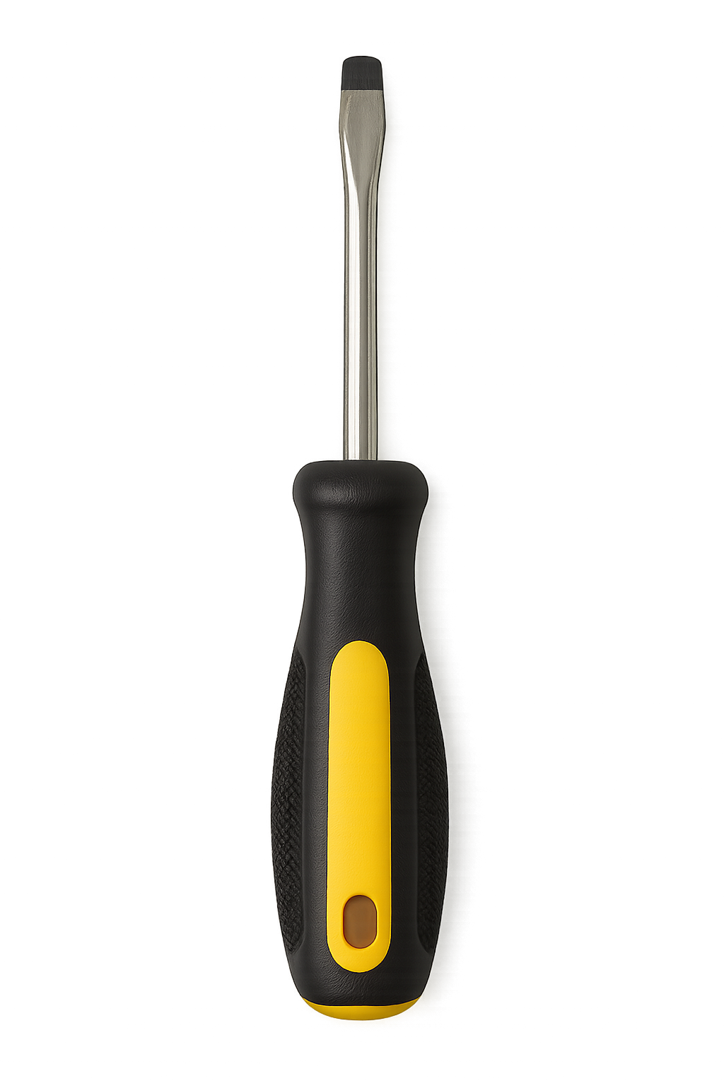 Destornillador con mango negro y amarillo sobre fondo transparente