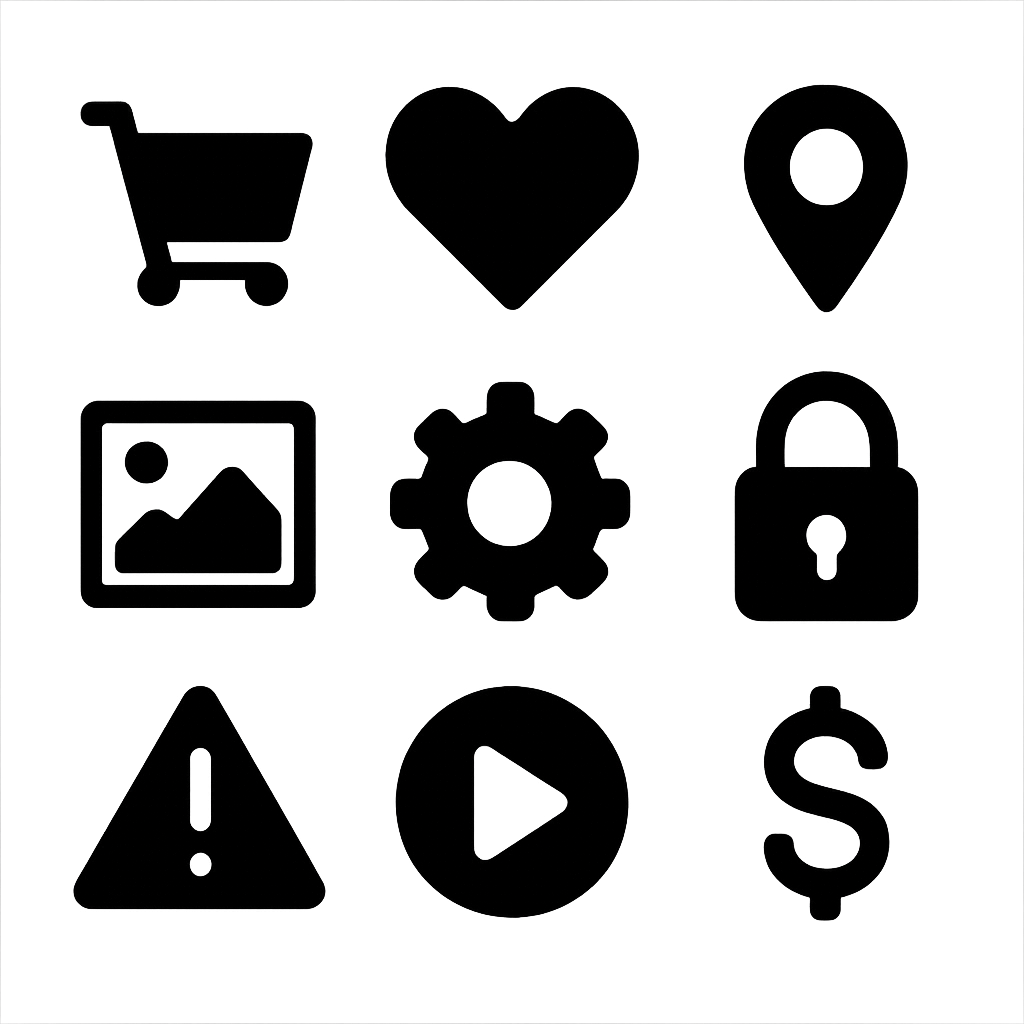 Modern user interface icon set on transparent background