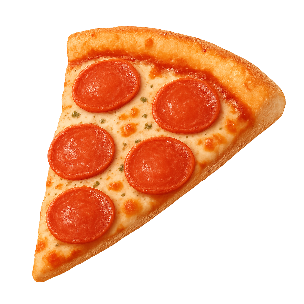Fatia de pizza de pepperoni com queijo derretido em fundo transparente