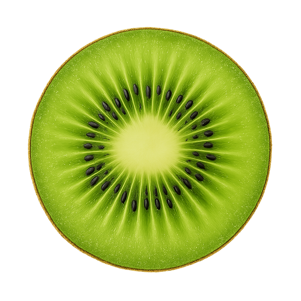 Top view of sliced kiwi fruit on transparent background