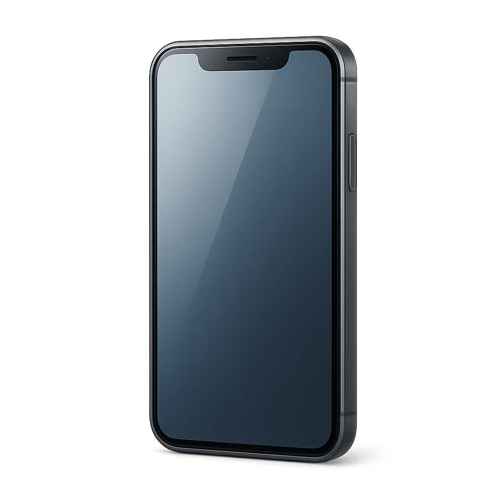 Frameless smartphone device on transparent background