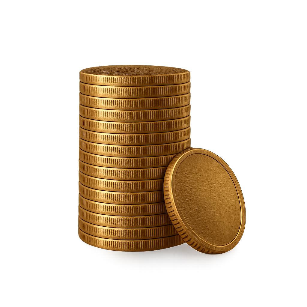 Stack of shiny gold coins isolated on transparent background