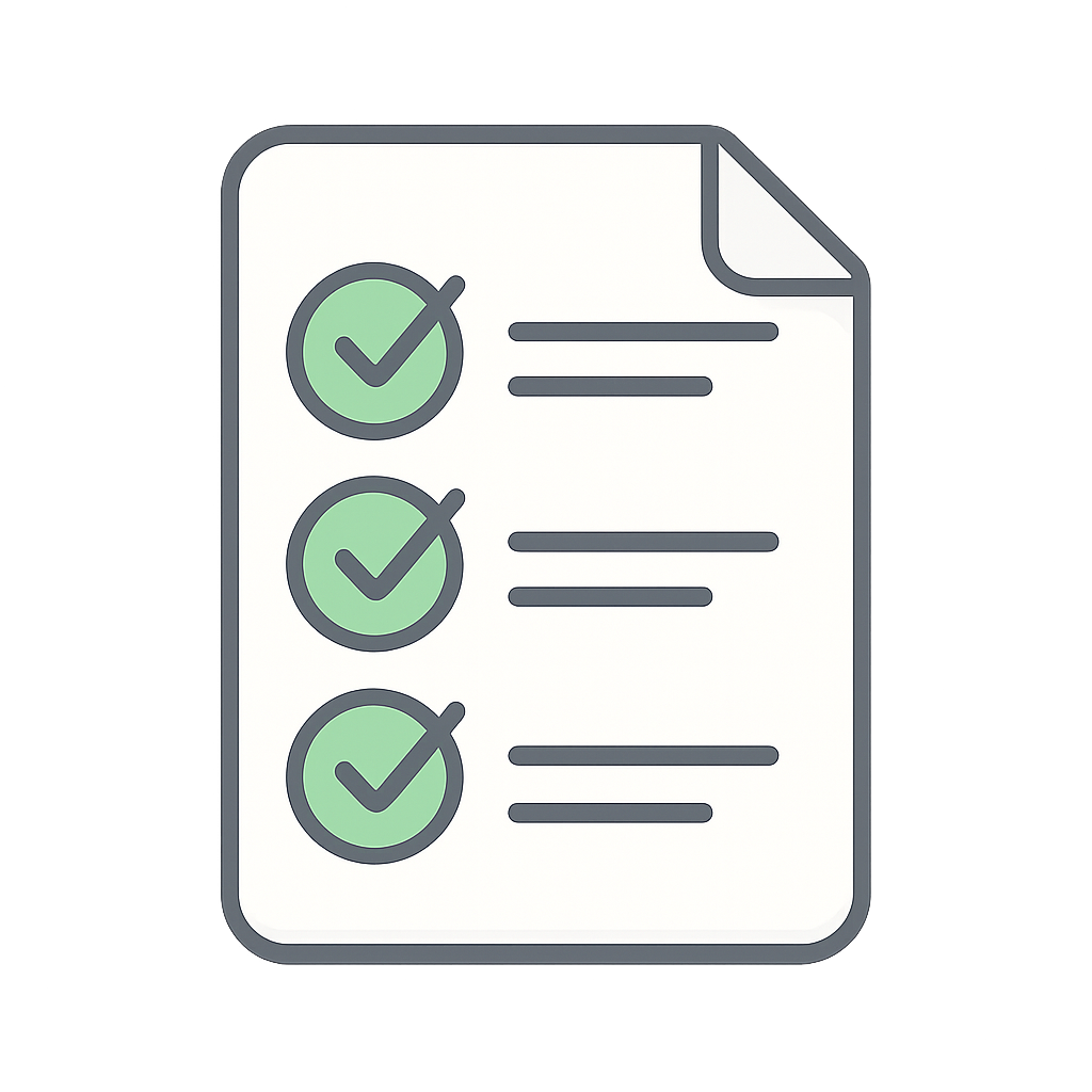Checklist icon with ticked boxes on transparent background