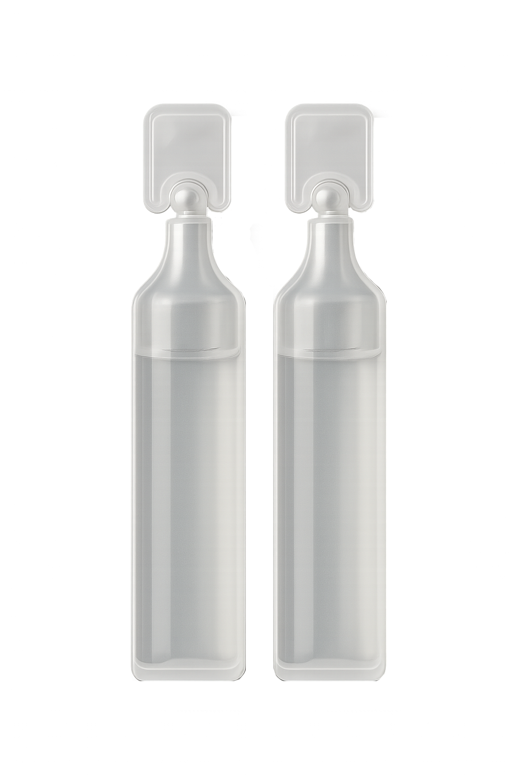Transparent plastic medical ampoules isolated on transparent background