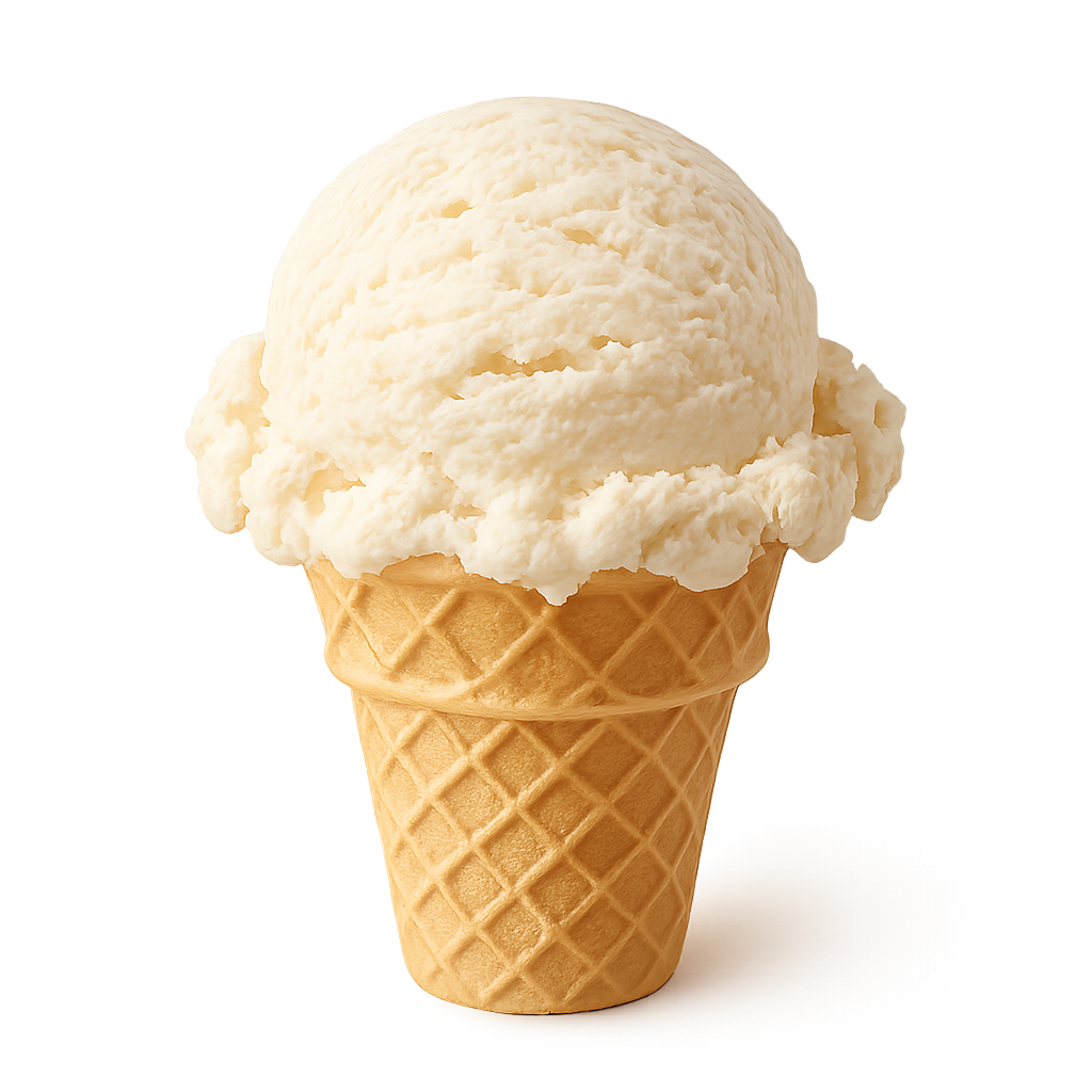 Vanilla ice cream in a cone isolated on transparent background