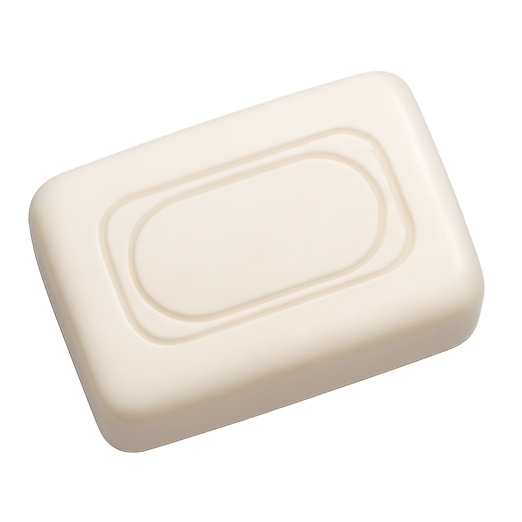 Sabonete branco com linhas em relevo em fundo transparente