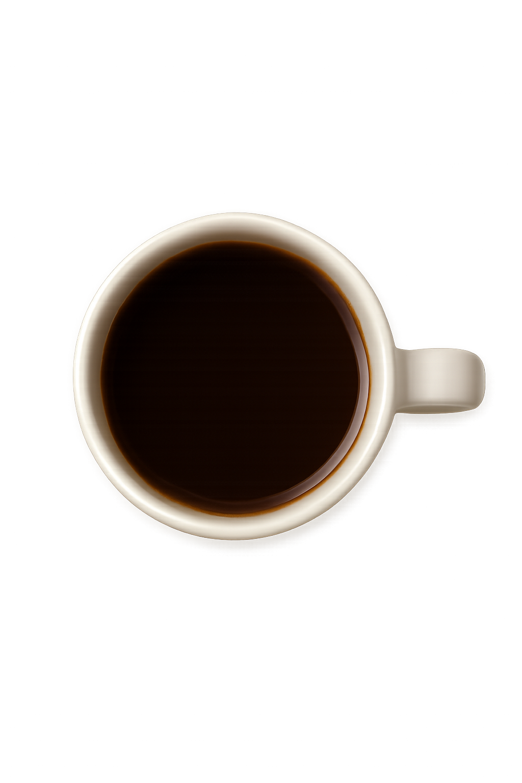 Top view of white ceramic coffee cup on transparent background