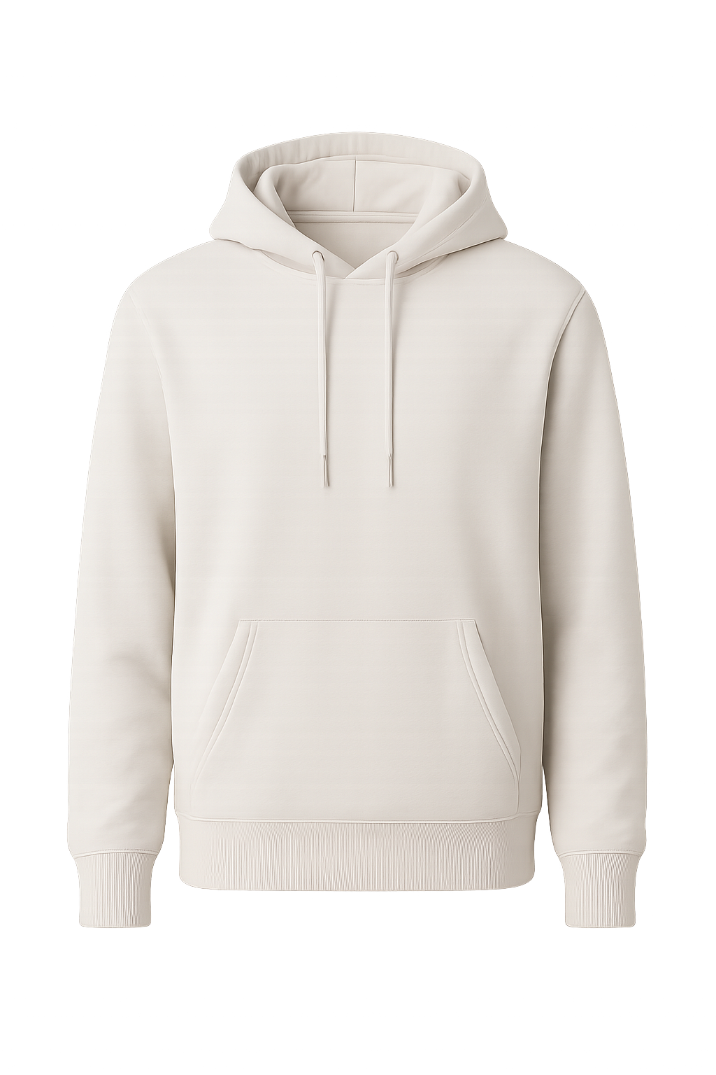 Front view of plain white hoodie isolated on transparent background