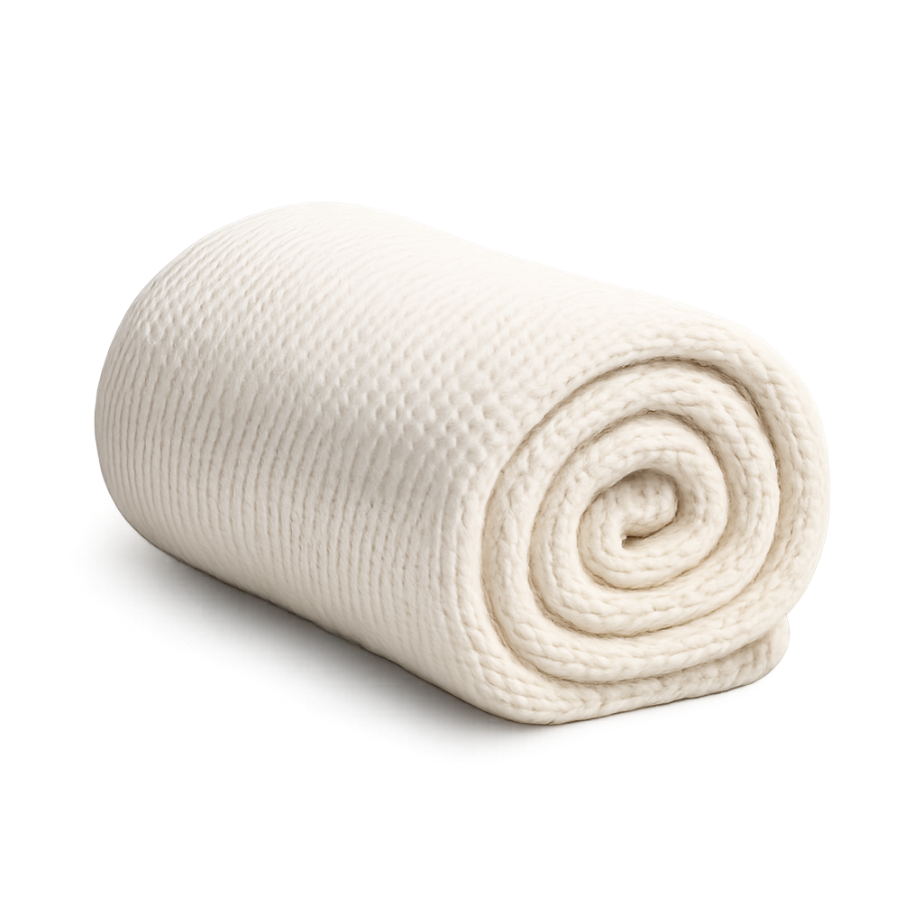 White knitted pillow cover with textured pattern on transparent background