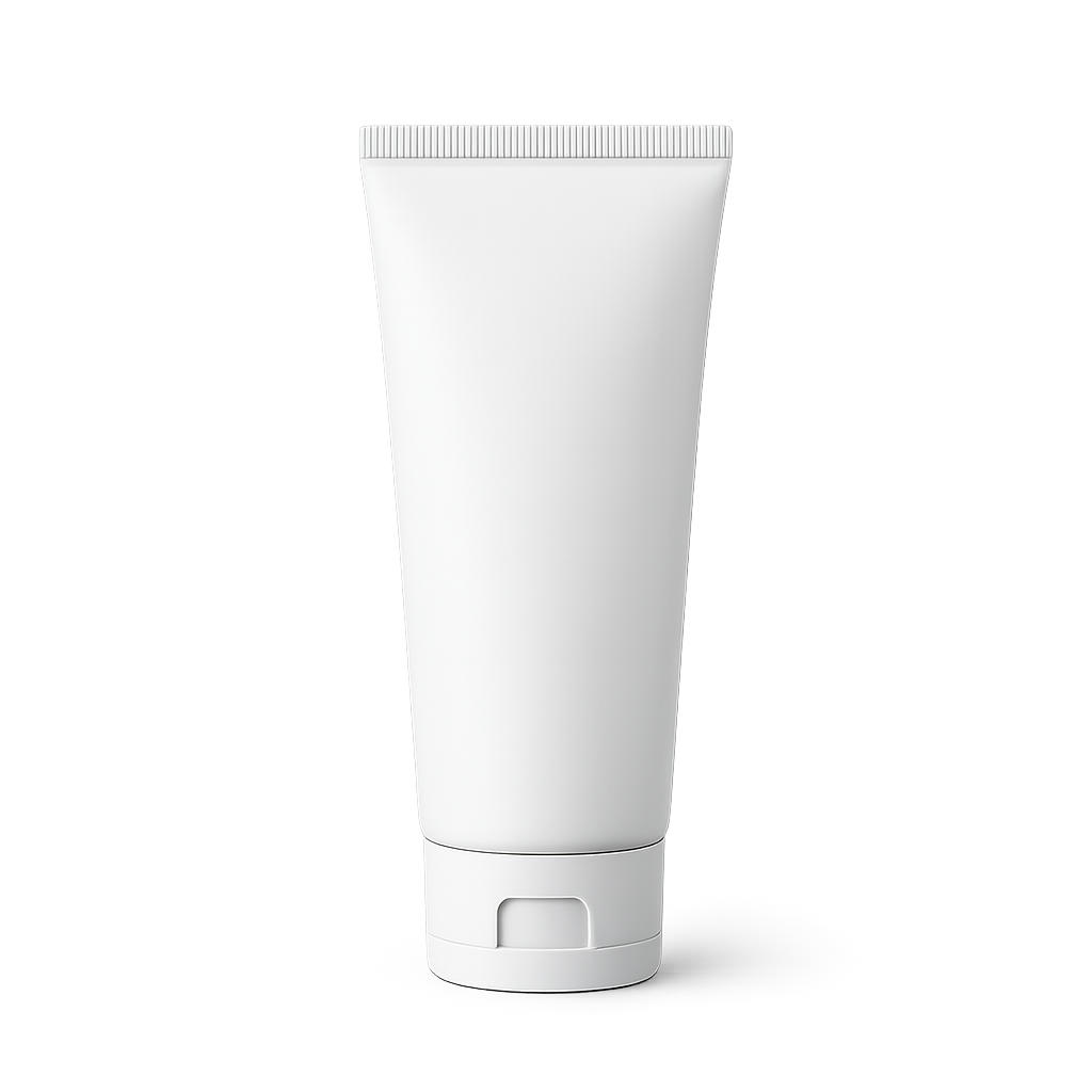 Minimal white cosmetic tube packaging mockup on transparent background