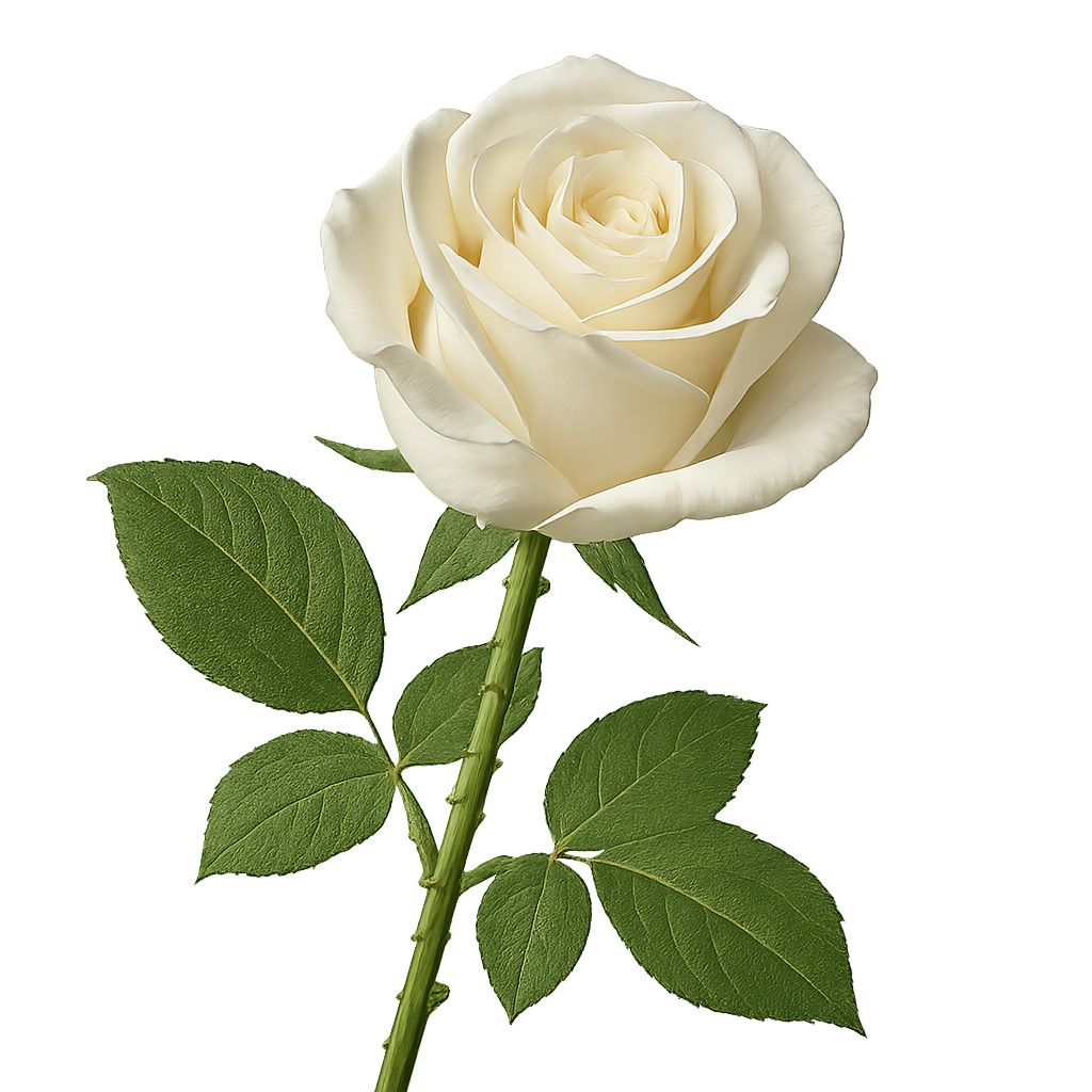 White rose flower with thorns isolated on transparent background