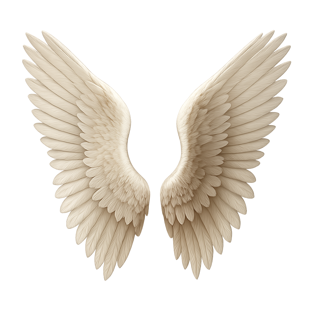 Fluffy white angel wings on transparent background