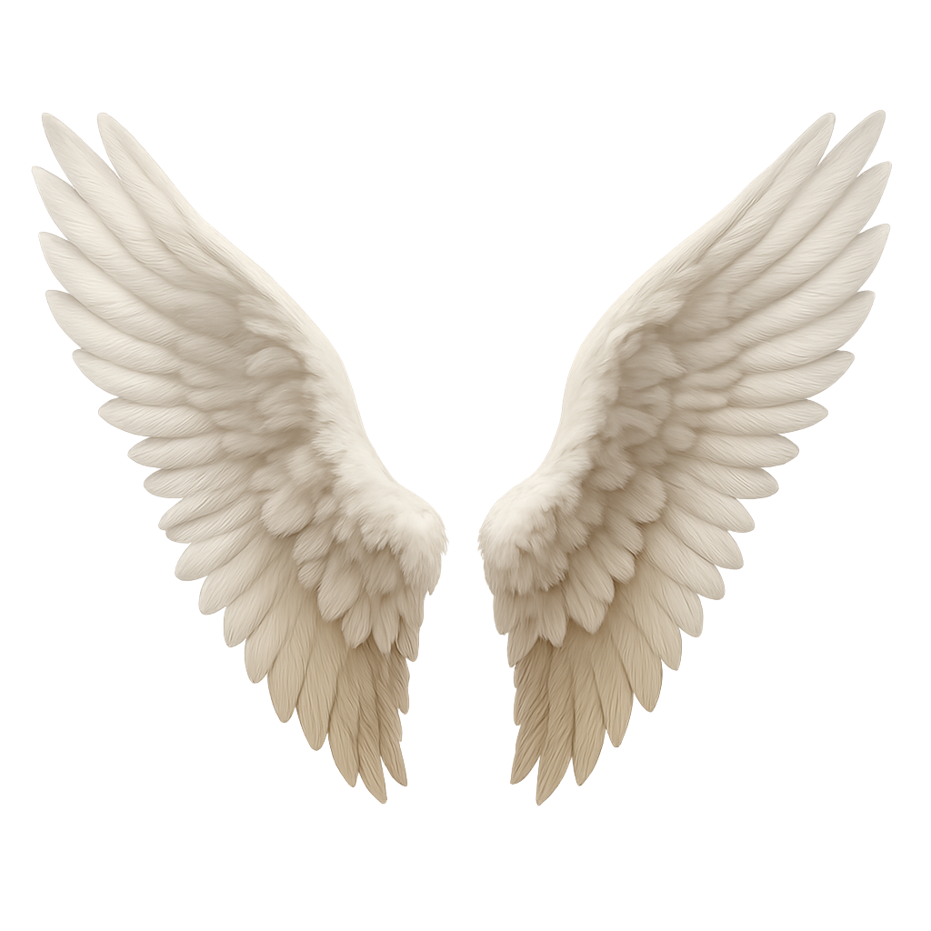 Symmetrical angel wings with layered feathers on transparent background