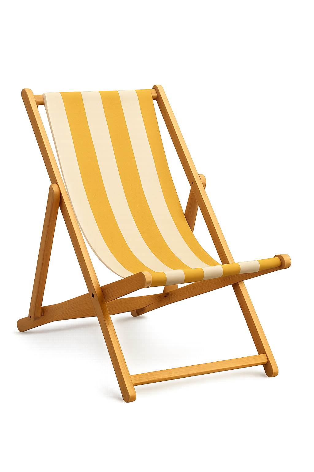 Wooden beach chair with yellow stripes isolated on transparent background