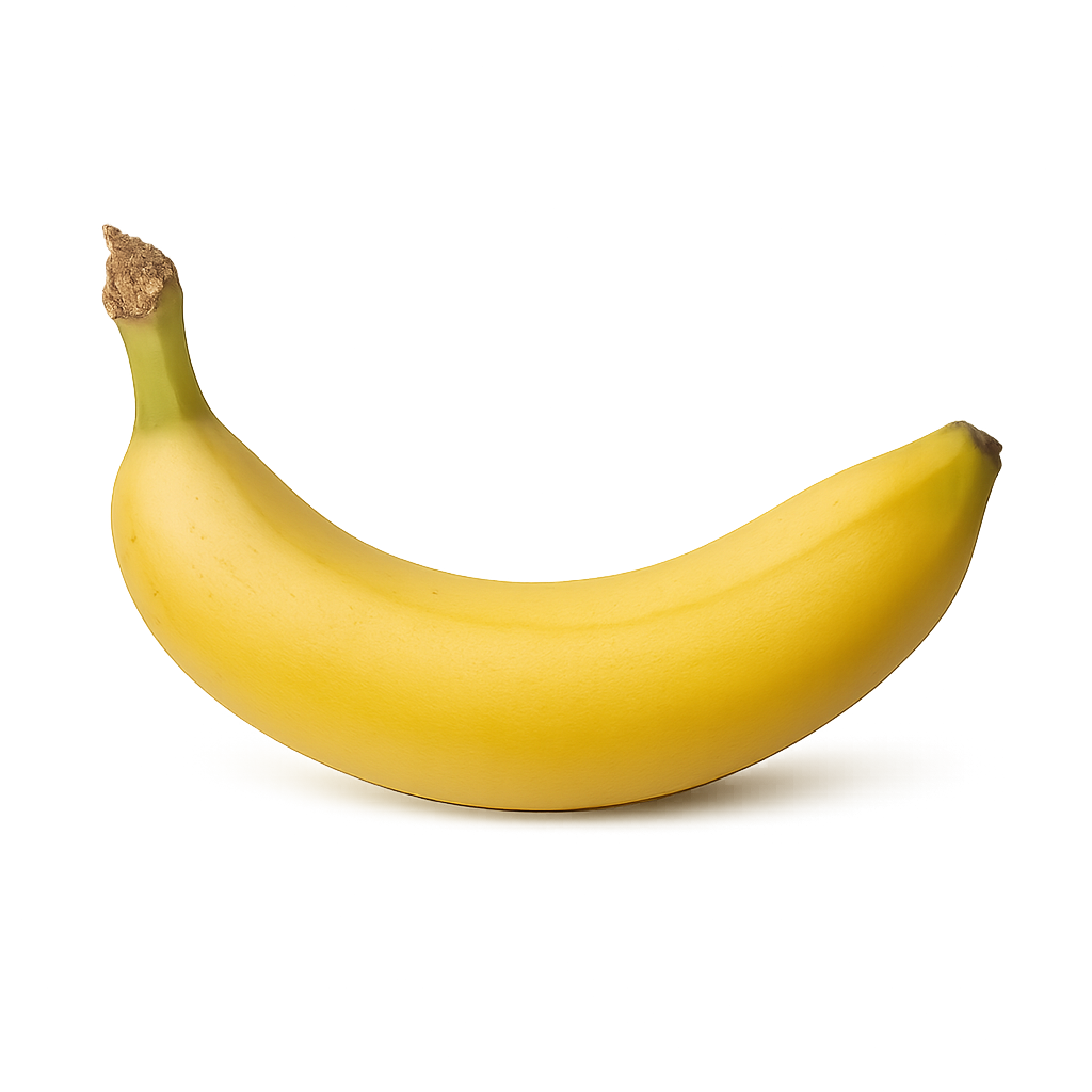 Single yellow banana on transparent background