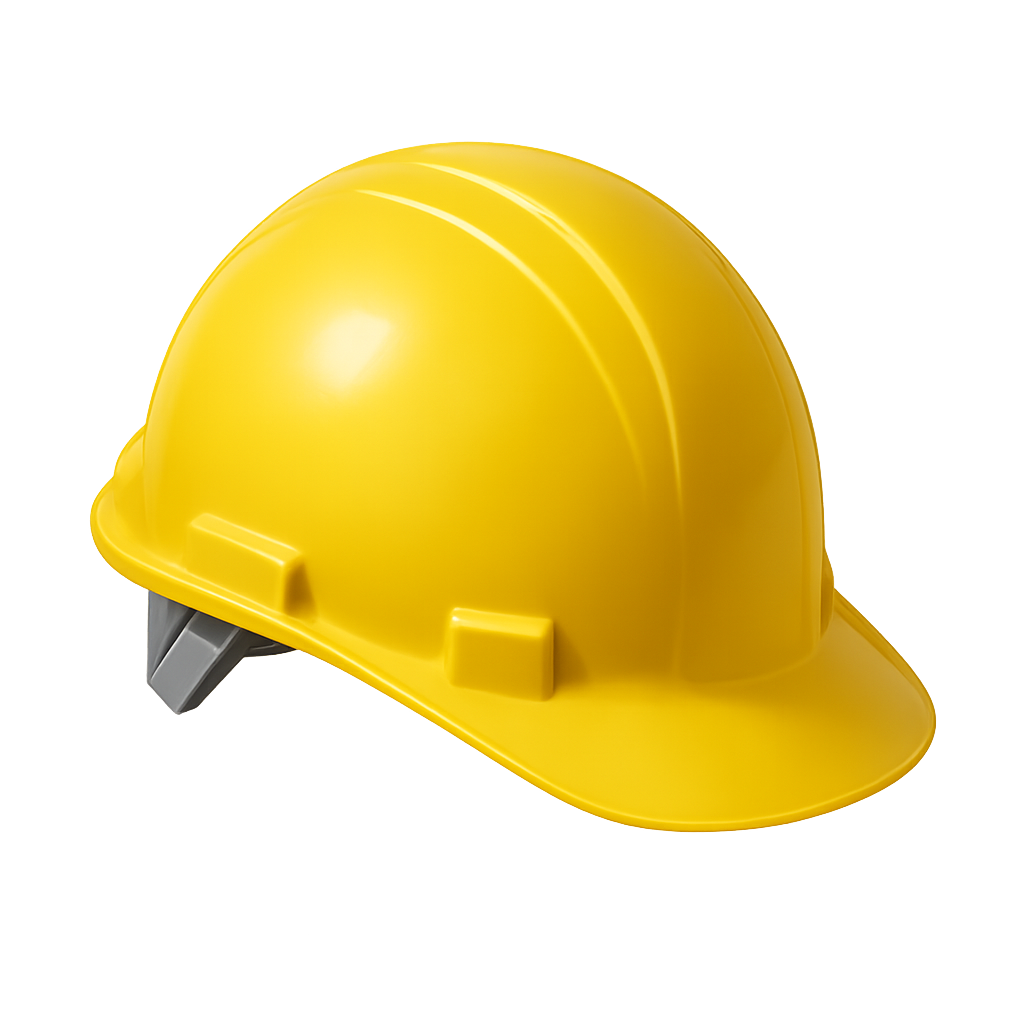 Capacete de construção amarelo vista lateral PNG — equipamento de segurança para obras e projetos industriais Capacete de segurança de construção amarelo de lado em fundo transparente