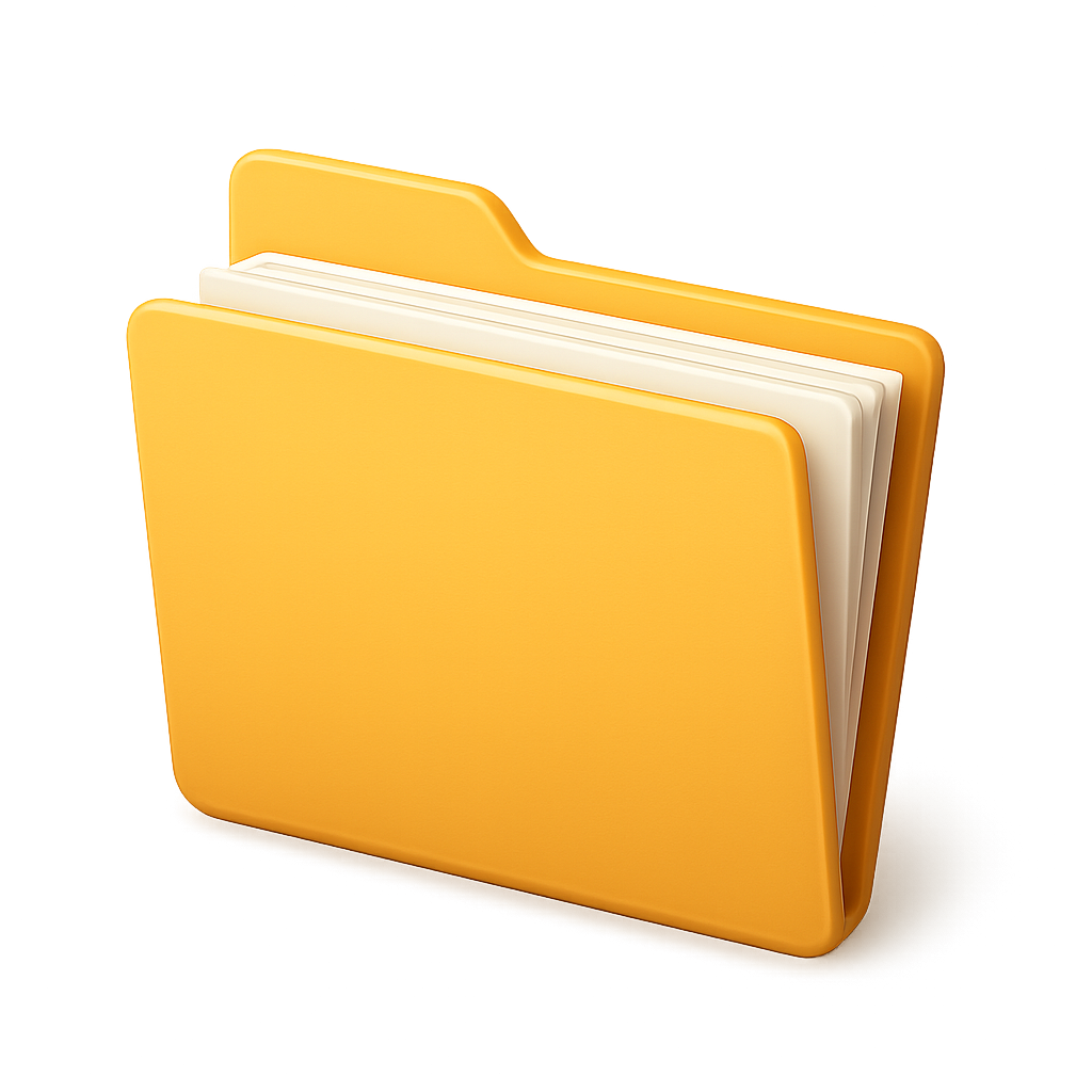 Yellow Office Folder with Papers – PNG Icon for Work Files Yellow folder filled with documents on transparent background