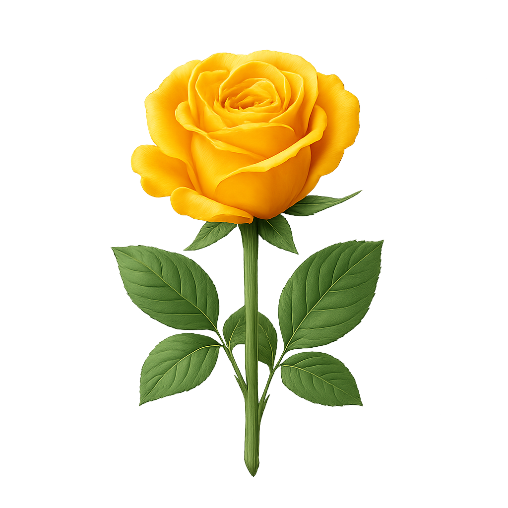 Single blooming yellow rose on transparent background