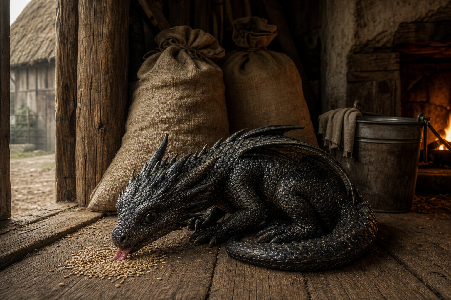 Hausdrache (домашний дракон) — Grimm Deutsche Sagen: домашний Drache размером с кошку, прячется в жилье хозяина.