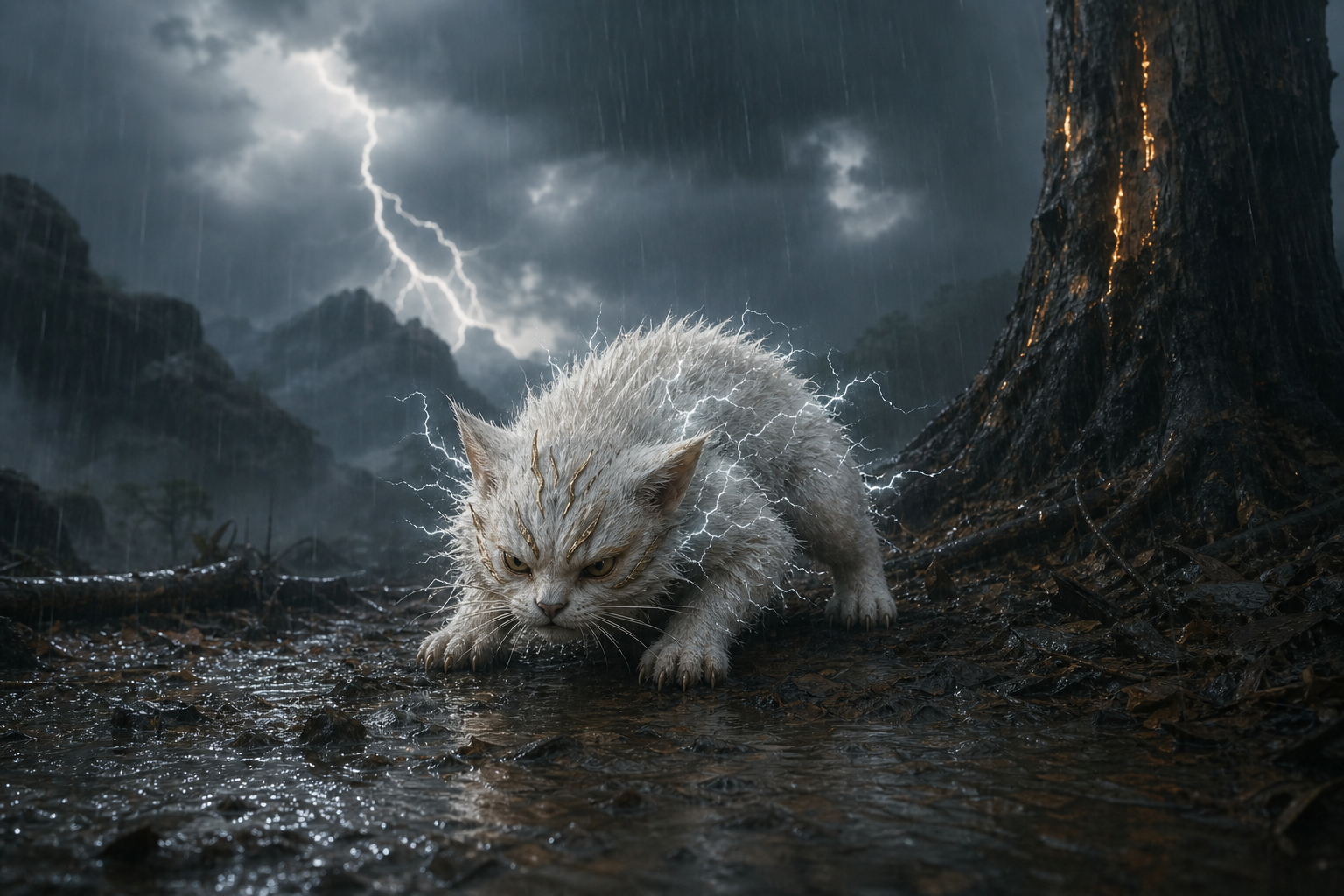 Кошачья форма (эпоха Эдо) — В большинстве изображений эпохи Эдо Райдзю предстаёт кошкой или куницей с белым вздыбленным мехом и короткими лапами.