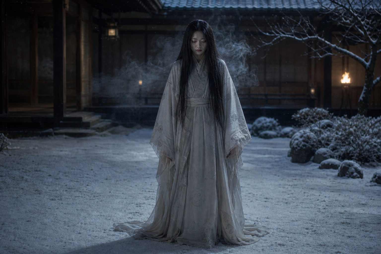 Редкое явление при дворе — В «Гэндзи-monogatari» (Мurasaki Shikibu, ок. 1008) дух goryō lady Rokujō является людям во сне, в снегу и в ночном воздухе, сопровождаясь запахом горящего ладана.