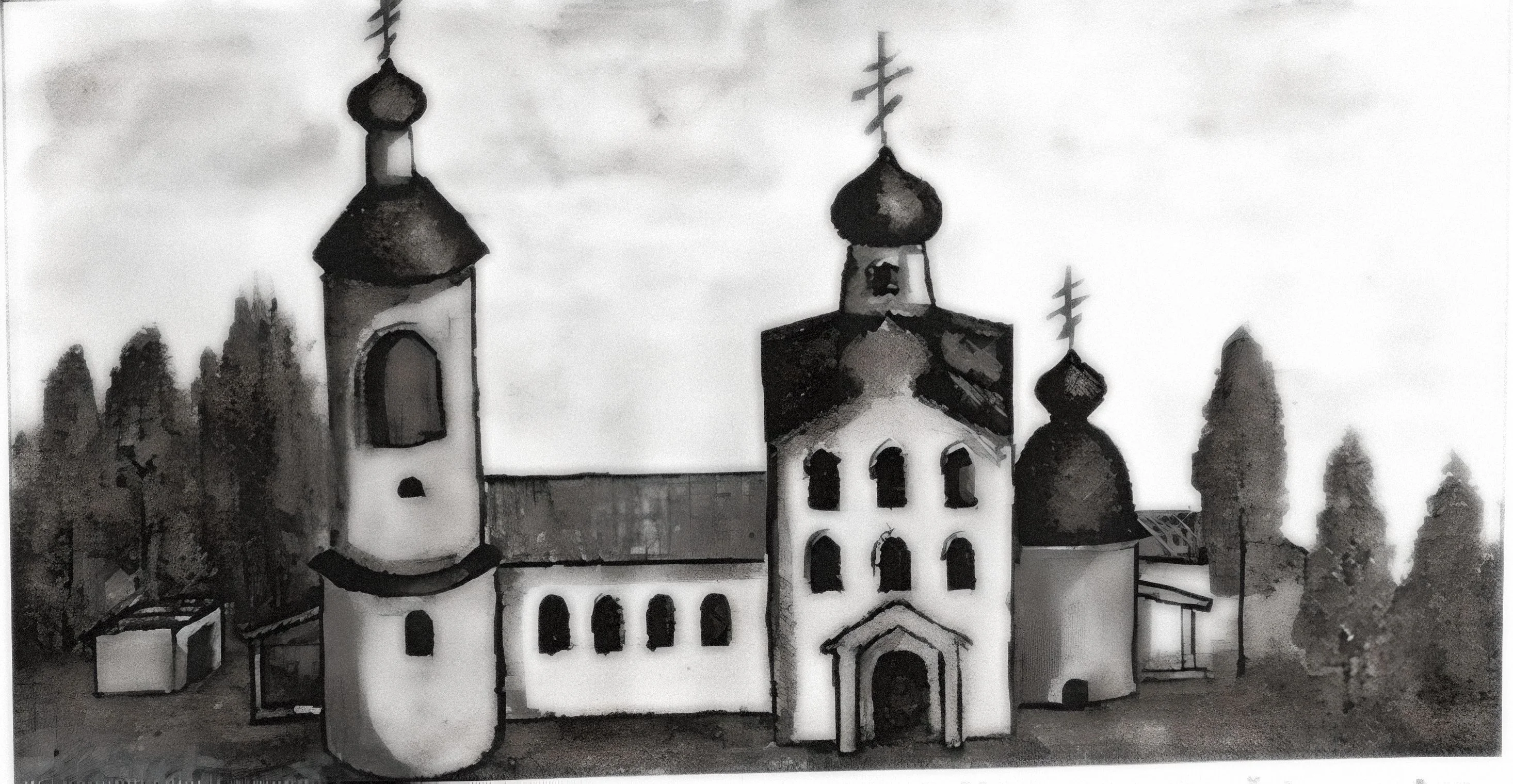 Рисунок церкви художника музея "Берегиня" С. Удилова