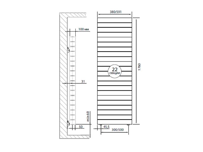 Биметаллический секционный радиатор отопления Royal Thermo PianoForte Tower Silver Satin / 22 секции