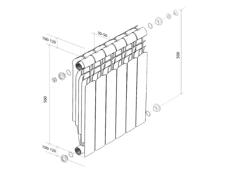 Биметаллический секционный радиатор отопления Royal Thermo Vittoria Super 500 / 9 секций