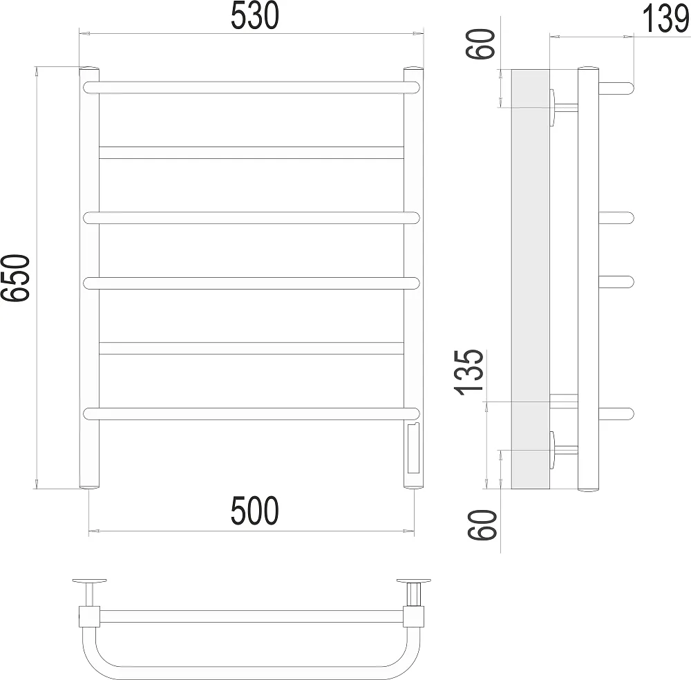 Электрический полотенцесушитель Terminus Евромикс квадро П6 500х650 Электро (quick touch)