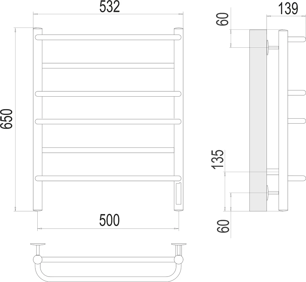 Электрический полотенцесушитель Terminus Евромикс П6 500х650 Электро (quick touch)