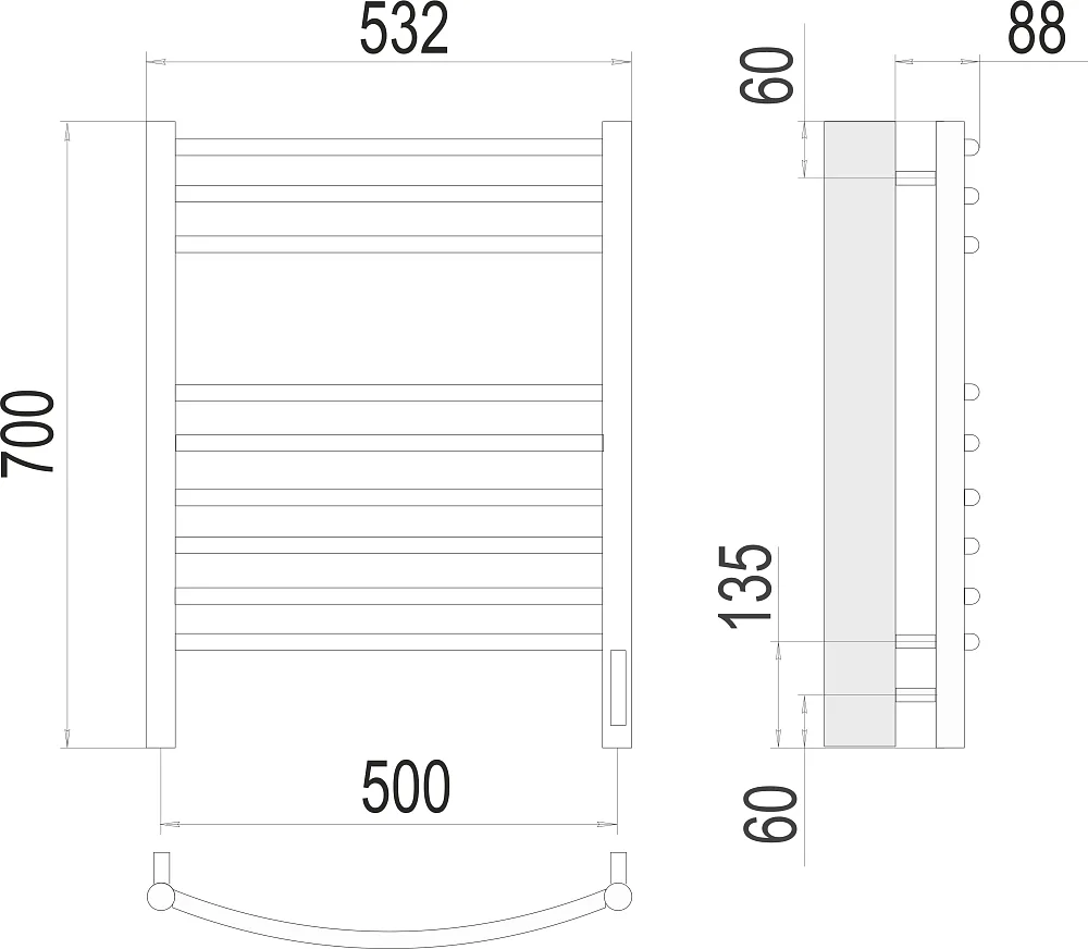 Электрический полотенцесушитель Terminus Классик П9 500х700 электро (sensor quick touch)