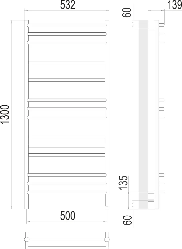 Электрический полотенцесушитель Terminus Прато П15 500х1300 электро (sensor quick touch)