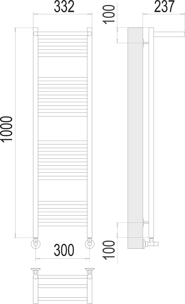 Полотенцесушитель водяной Terminus Аврора с полкой П20 300х1000