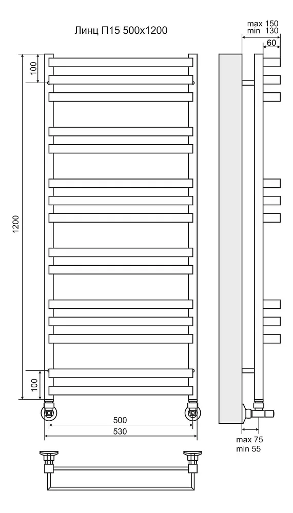 Полотенцесушитель водяной Terminus Линц П15 500х1200
