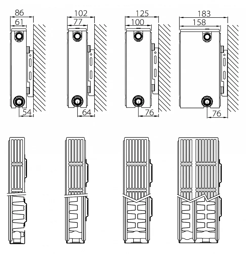 Стальной панельный радиатор отопления с боковым подключением Stelrad Compact 11 03 24