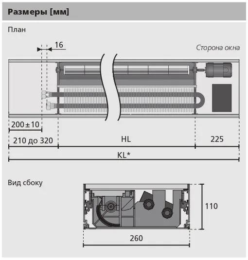 Внутрипольный конвектор с вентилятором Mohlenhoff QSK EC 260-110-2000