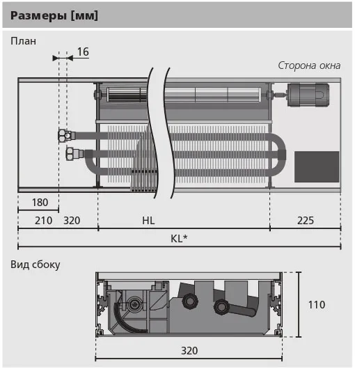 Внутрипольный конвектор с вентилятором Mohlenhoff QSK EC 320-110-1500