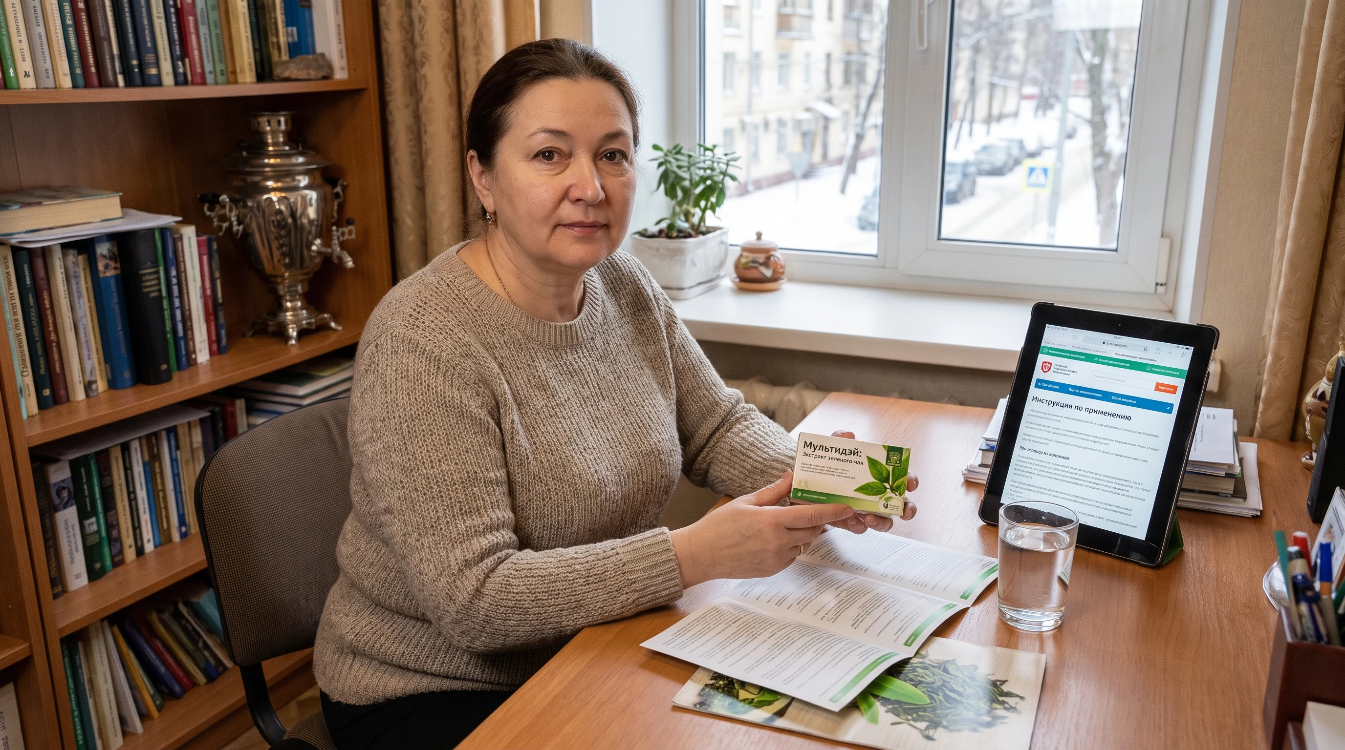 Капсула мультидэй с экстрактом зелёного чая на утреннем столе