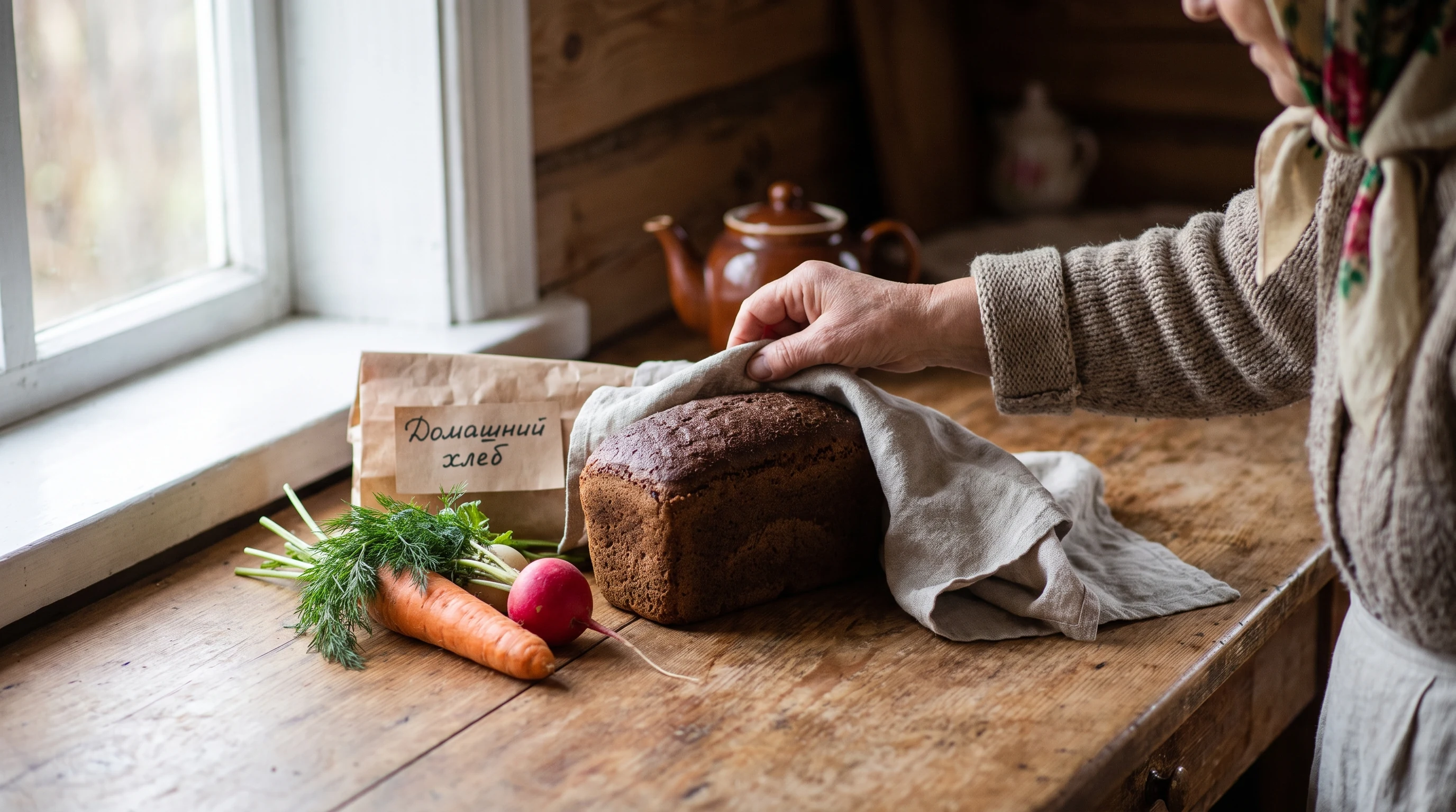 Свежие овощи и продукты на деревянном столе при естественном свете