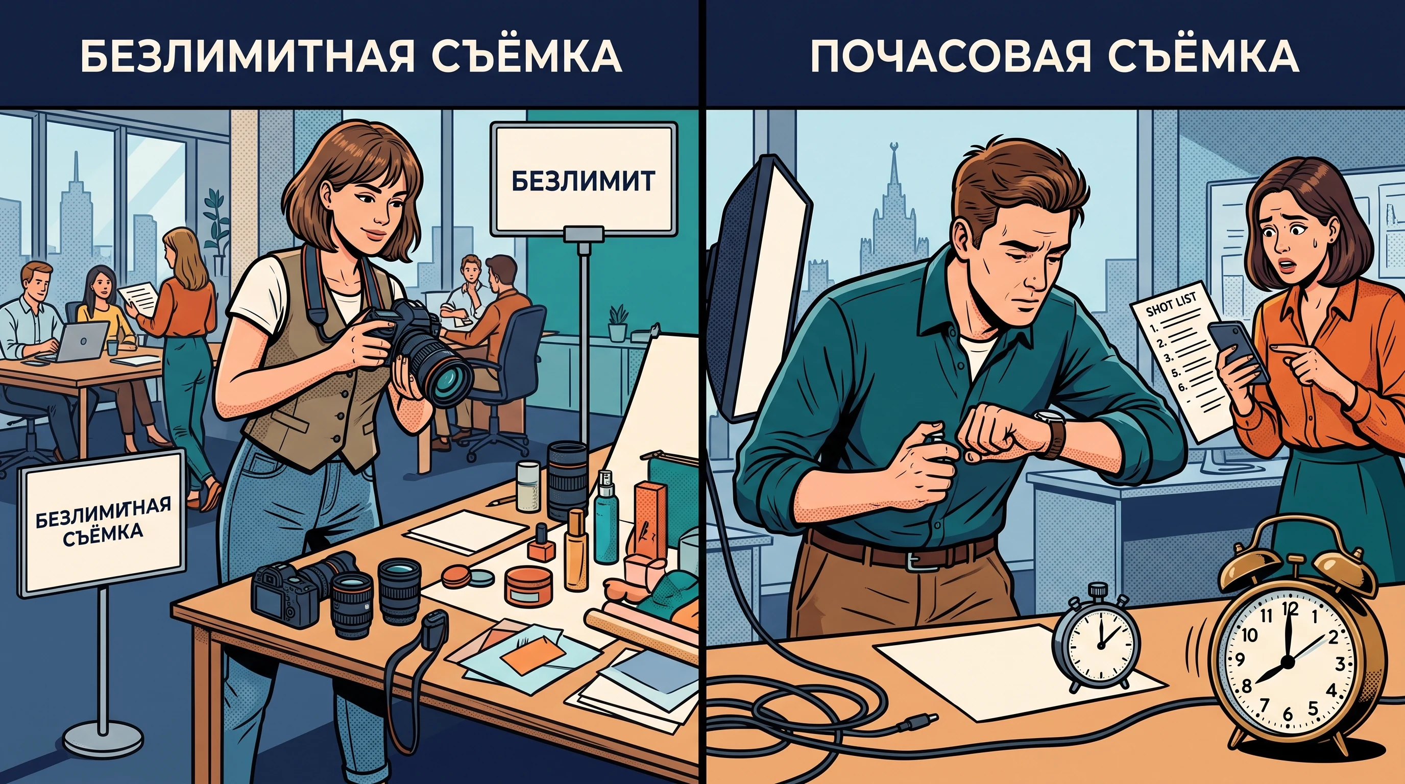 Безлимитная съёмка против почасовой: что выгоднее в вашем случае