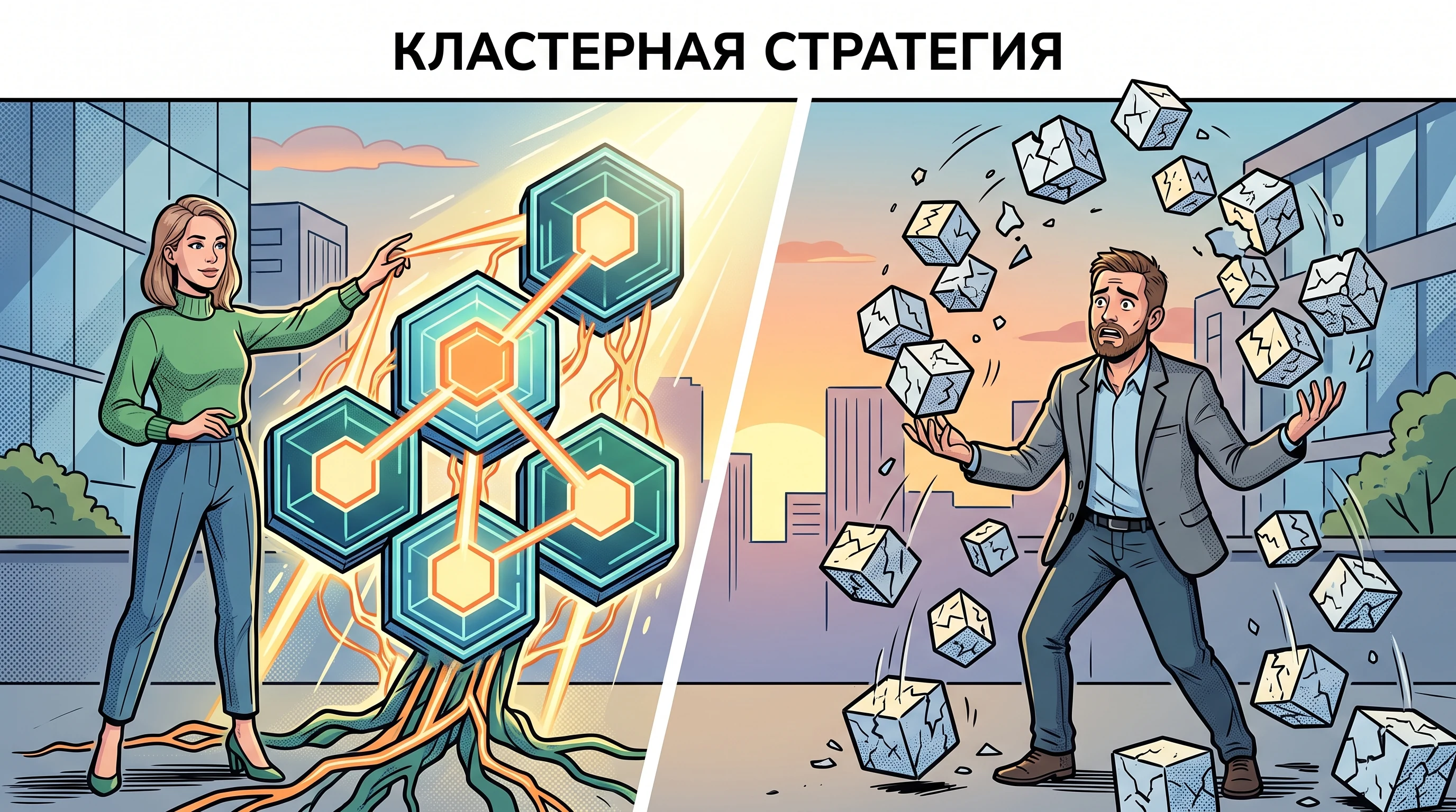 Кластерная стратегия: почему 5 связанных статей сильнее 20 разрозненных