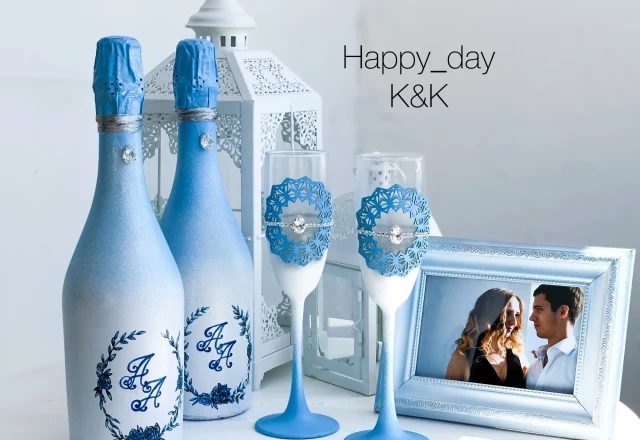 Happy Day, свадьба: Фужеры и быки