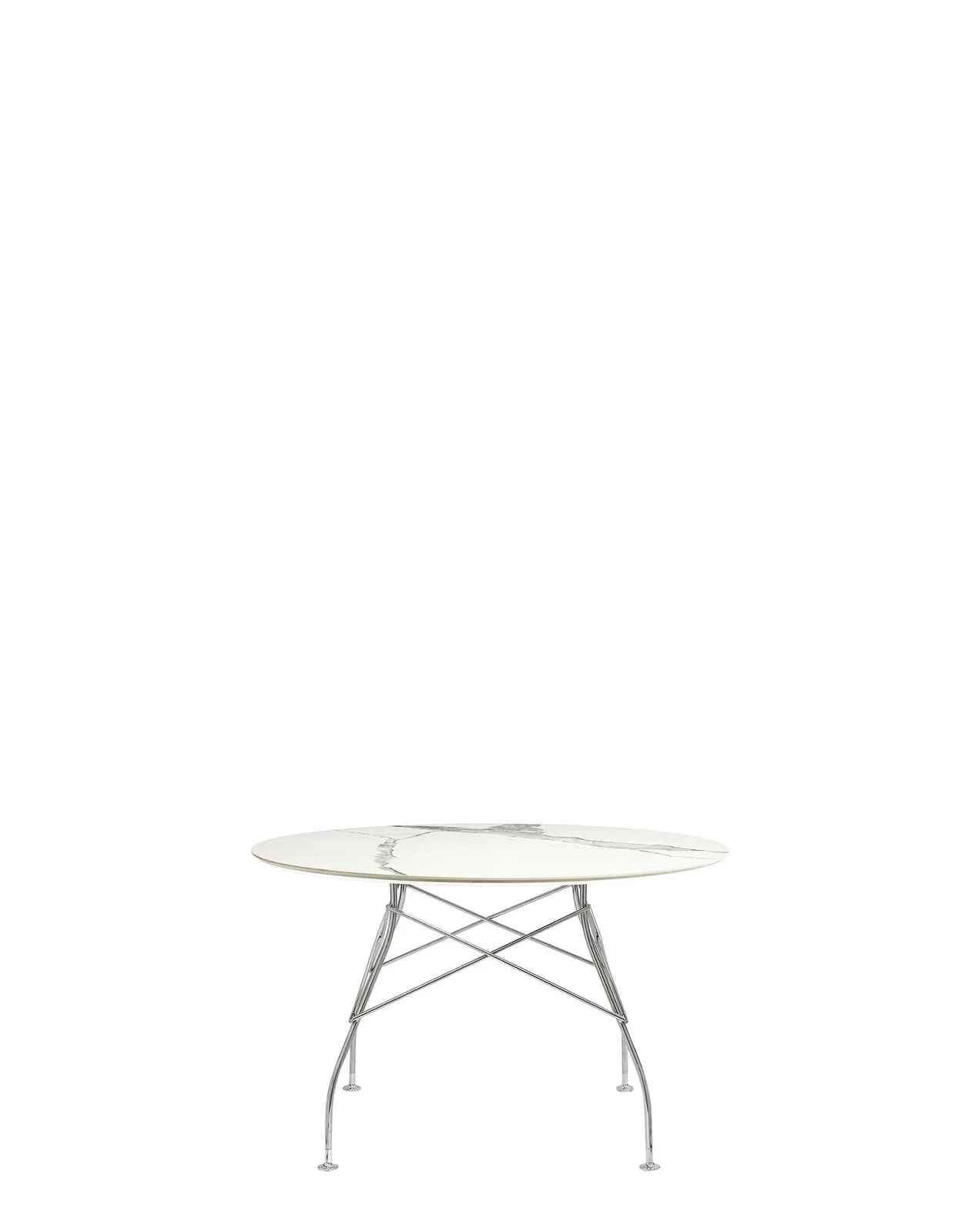 Стол Glossy (белый/хромированный) диаметр 118см, мрамор Kartell, арт. 4588/MB