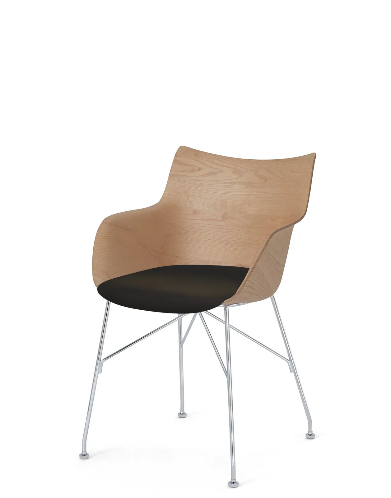 Кресло Q/Wood (дерево/хромированное) в черной ткани Kartell