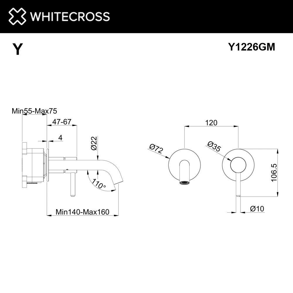Смеситель для умывальника скрытого монтажа WHITECROSS Y1226GM (оружейная сталь) White Cross — изображение товара 2