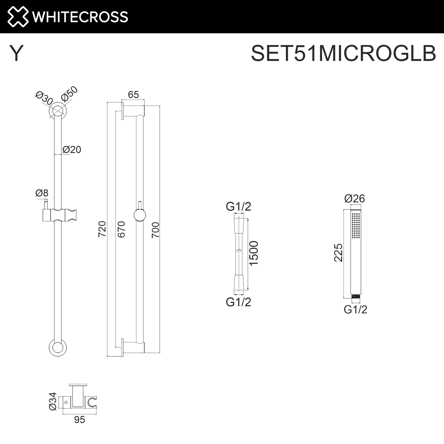 Душевой гарнитур на штанге WHITECROSS SET51MICROGLB (брашированное золото) White Cross — изображение товара 2