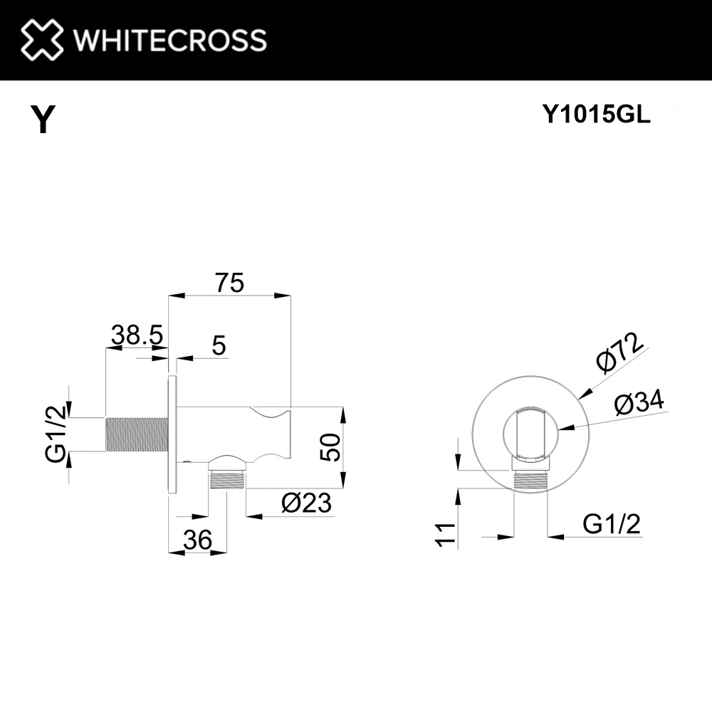 Угловой соединительный элемент с держателем лейки WHITECROSS Y1015GL (золото) White Cross — изображение товара 2