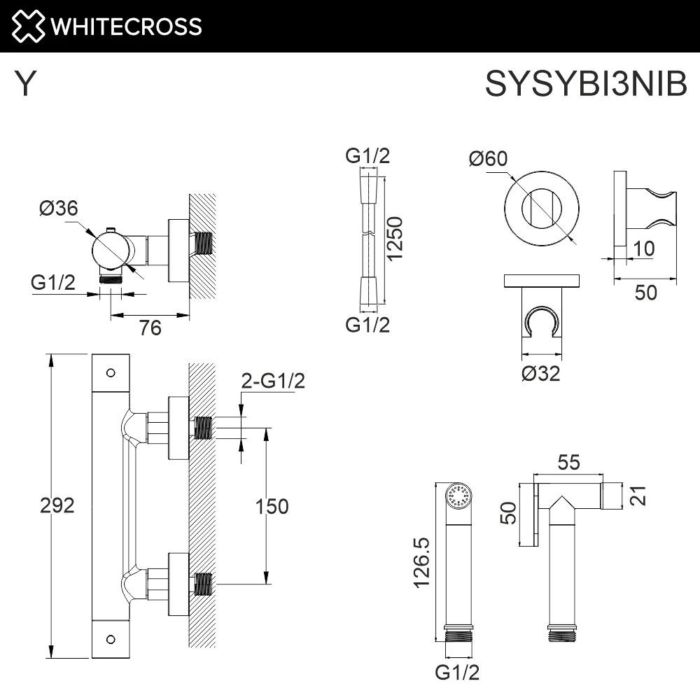 Система для биде наружного монтажа WHITECROSS SYSYBI3NIB (брашированный никель) White Cross — изображение товара 2
