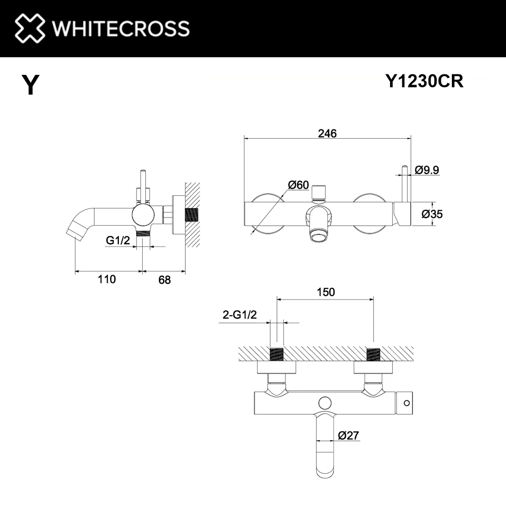 Смеситель для ванны WHITECROSS Y1230CR (хром) White Cross — изображение товара 3